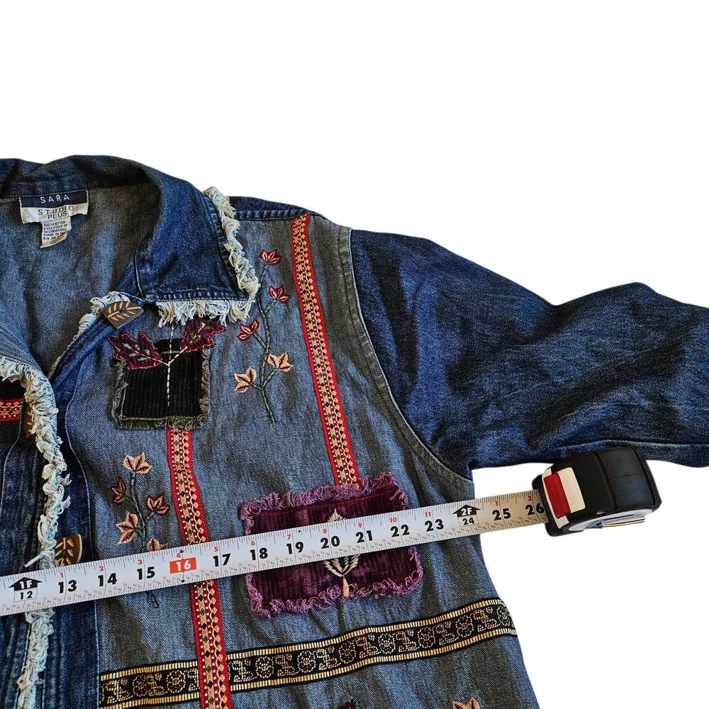 Vintage 90's Patchwork Denim Jacket Button-Up Shi… - image 8
